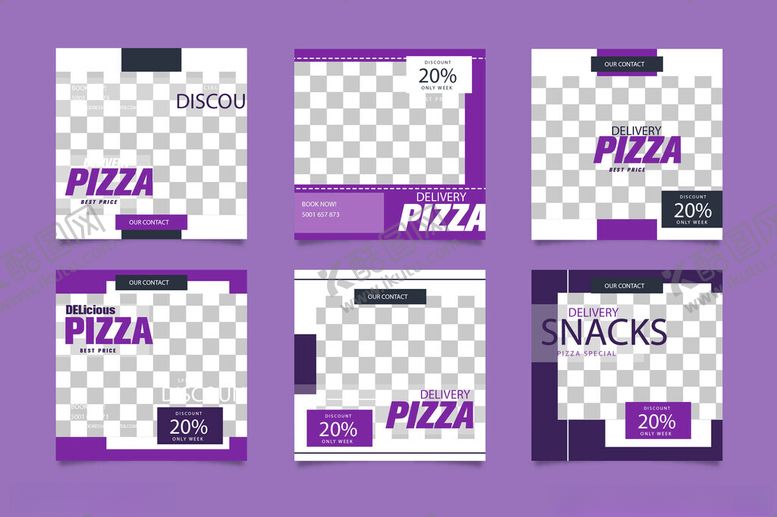 编号：95922111201301212152【酷图网】源文件下载-紫色系披萨广告模板设计