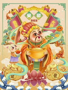 兔年插画矢量国潮海报春节