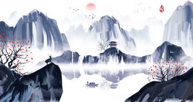水墨画花瓣高清背景图