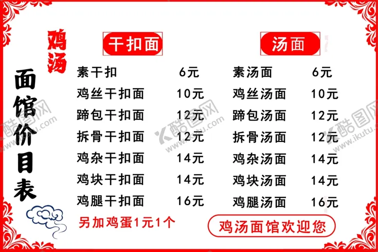 编号：78784501250816109986【酷图网】源文件下载-面馆价目表
