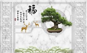 花鸟画松树背景墙