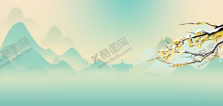 编号：87199312190108225715【酷图网】源文件下载-中国风水墨山水间的花枝背景