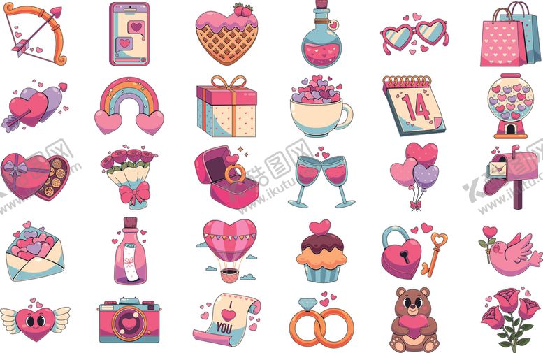 编号：38096410171329492436【酷图网】源文件下载-情人节浪漫元素插画
