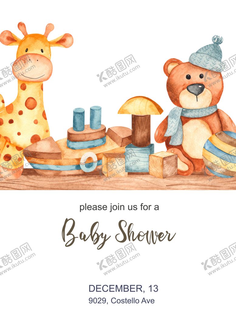 编号：89849810040712371330【酷图网】源文件下载-儿童玩具水彩插画