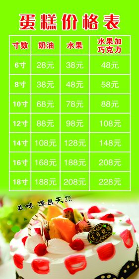 蛋糕店价目表