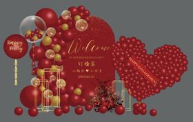 红金拱形订婚宴结婚宴回门生日迎宾背景