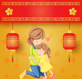 春节红色喜庆卡通人物插画