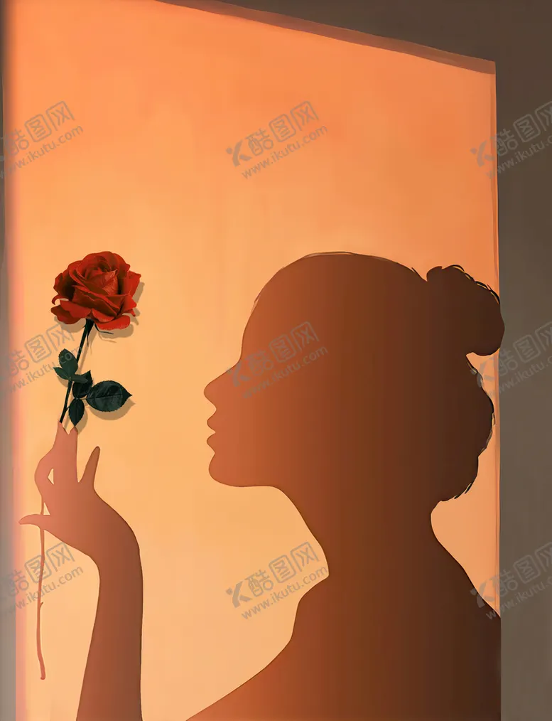 编号：94572109190254116827【酷图网】源文件下载-美女剪影玫瑰花装饰画