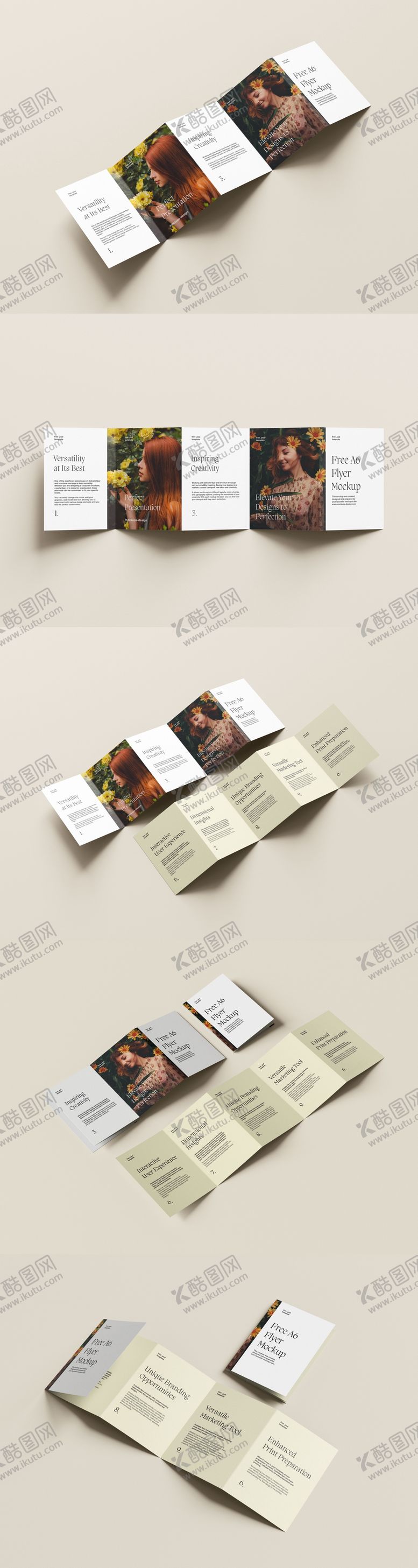编号：71343306160339271038【酷图网】源文件下载-A6五折页展示样机