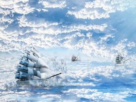 月亮云星星船大海