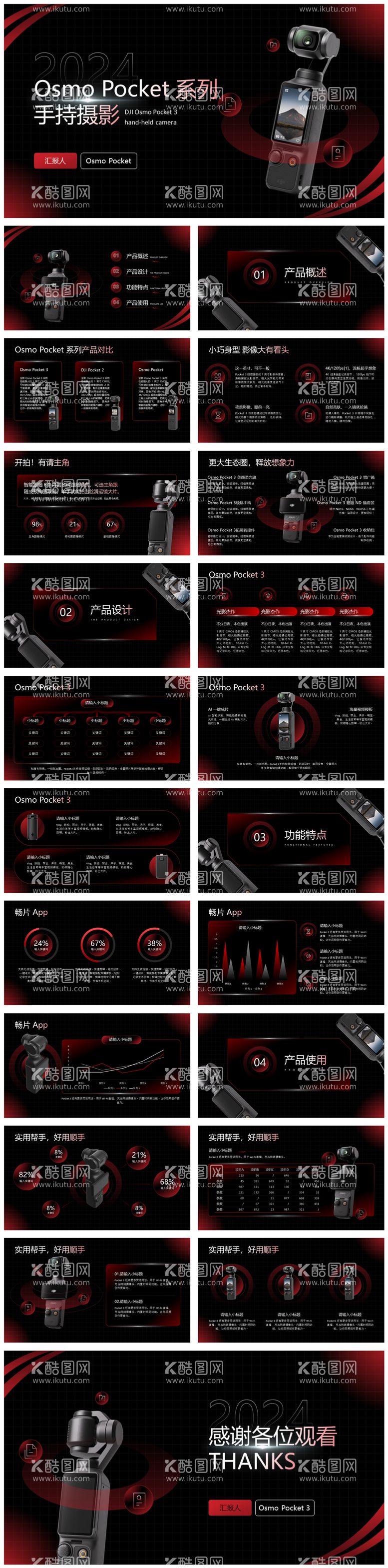 编号：73105612041238441332【酷图网】源文件下载-手持摄影设备深色系红黑科技数码PPT