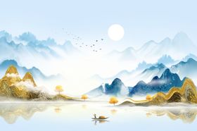 中国风金色山水背景创意