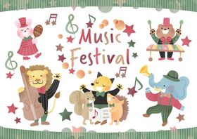 音乐节日卡通动物欢乐场景