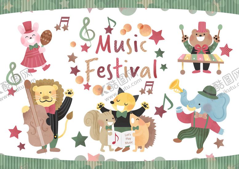 编号：87595211021000407116【酷图网】源文件下载-音乐节日卡通动物欢乐场景