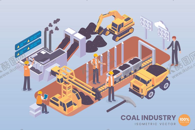 编号：24946211010232151015【酷图网】源文件下载-煤炭工业开采场景插画
