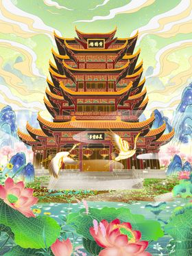 国潮插画建筑风景手绘城市城市印象