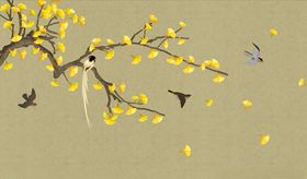 花鸟画银杏树背景墙