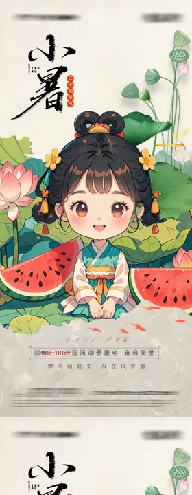 小暑海报西瓜二十四节气插画