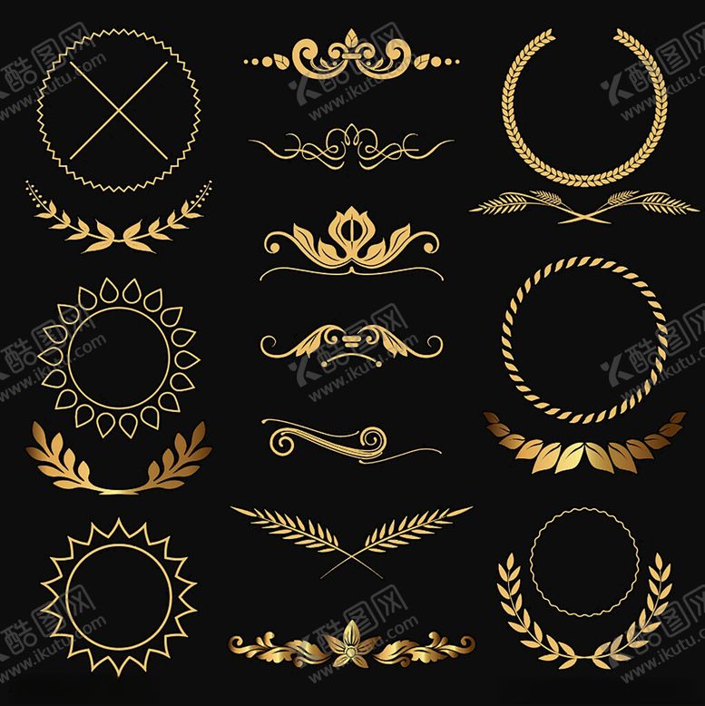 编号：95054309211559363532【酷图网】源文件下载-金色装饰元素集合