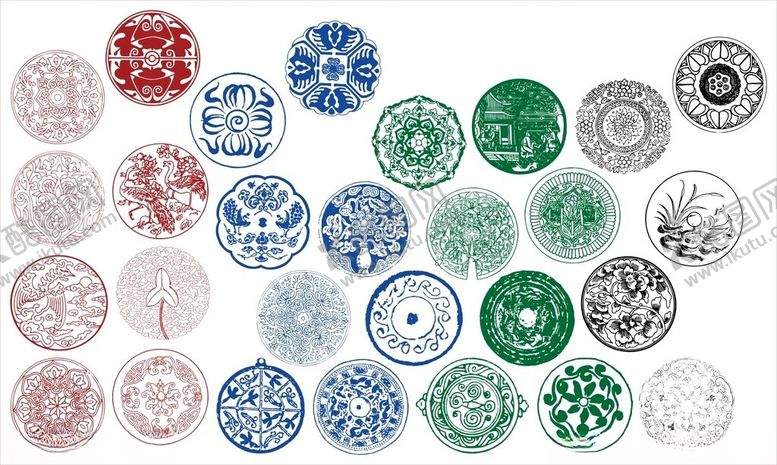 编号：45802211021337481431【酷图网】源文件下载-圆形花边边框传统图案花纹