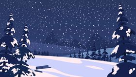 冬天背景手绘季日风雪地