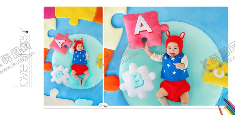 编号：24721110282122511579【酷图网】源文件下载-蓝黄调宝宝儿童生日照相册模板