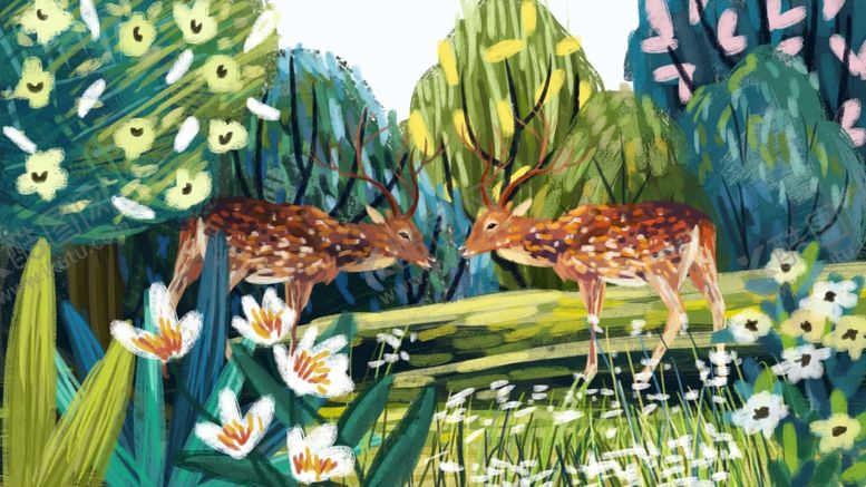 编号：50247609210111032901【酷图网】源文件下载-手绘复古动物画鹿