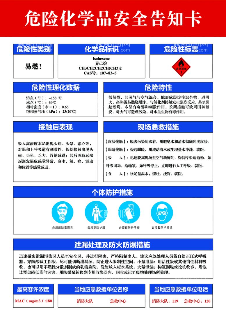 编号：62159310080615291295【酷图网】源文件下载-危险化学品安全告知卡