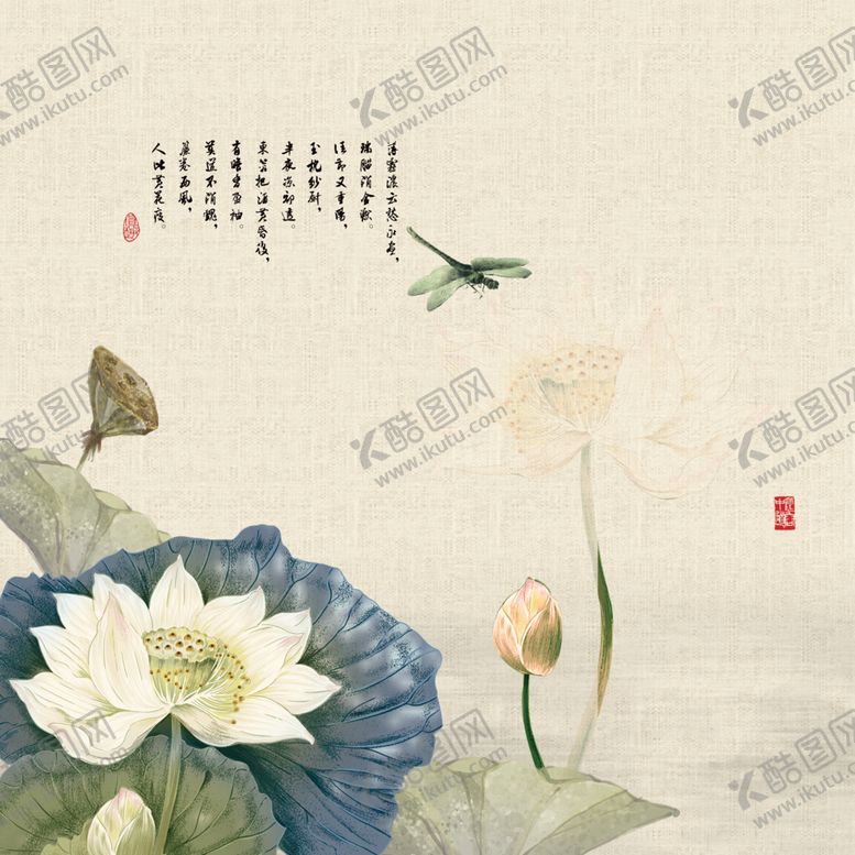 编号：14343306170749123712【酷图网】源文件下载-中式荷花蜻蜓