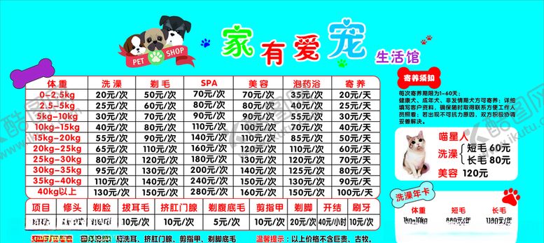 编号：14808806291402401642【酷图网】源文件下载-宠物店价格表