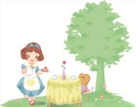 树下做蛋糕的小女孩