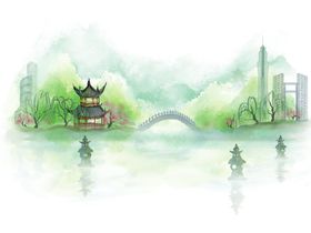 美丽的城市地标建筑漫画海报