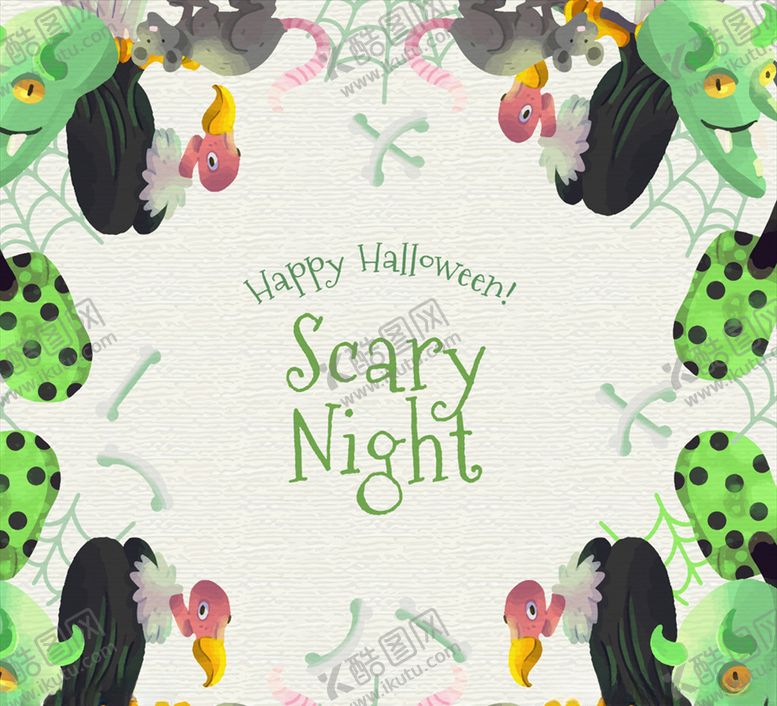 编号：15178210050933103269【酷图网】源文件下载-水彩绘万圣节秃鹫