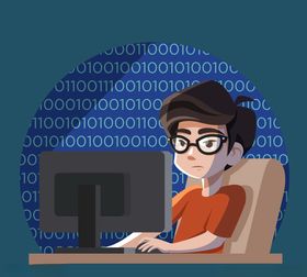 创意用电脑的程序员男子矢量图