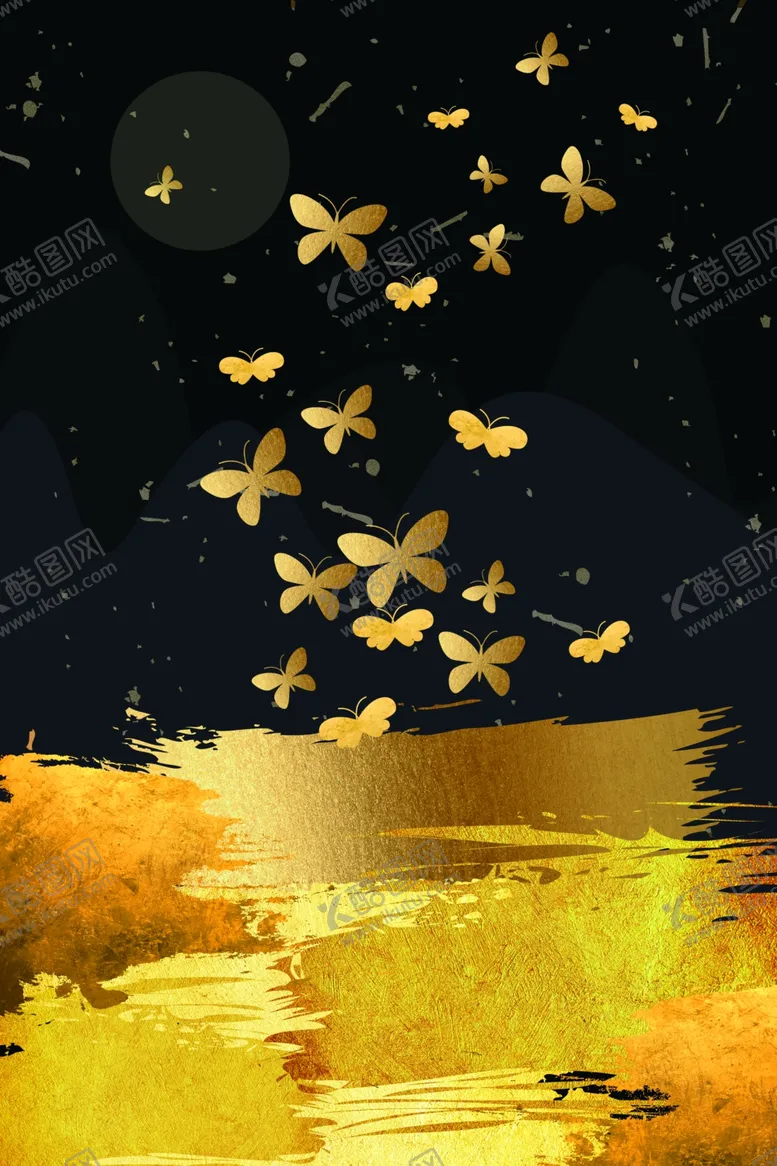 编号：86663406250553054079【酷图网】源文件下载-飞鸟烫金传统复古墙贴壁画素材