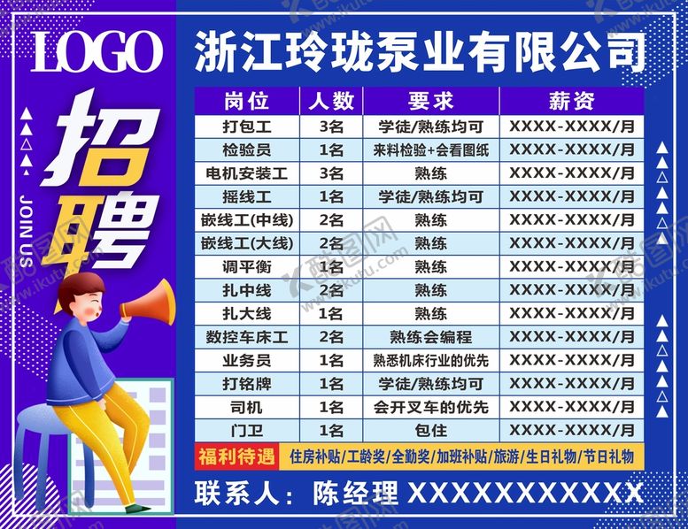 编号：95302410111730363976【酷图网】源文件下载-蓝色商务卡通招聘招工海报