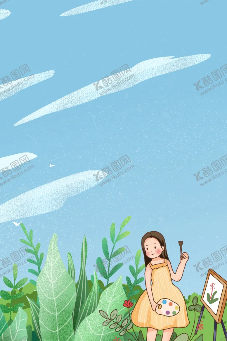 编号：44274006180654478650【酷图网】源文件下载-卡通草地天空画画背景