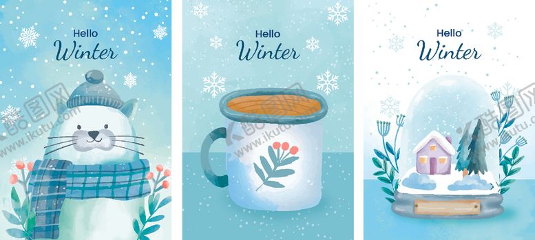 编号：53934404050239453794【酷图网】源文件下载-水彩冬季贺卡