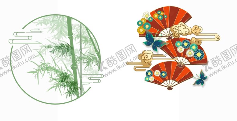 编号：15185205031029366038【酷图网】源文件下载-扇子蝴蝶竹子绿色中国风