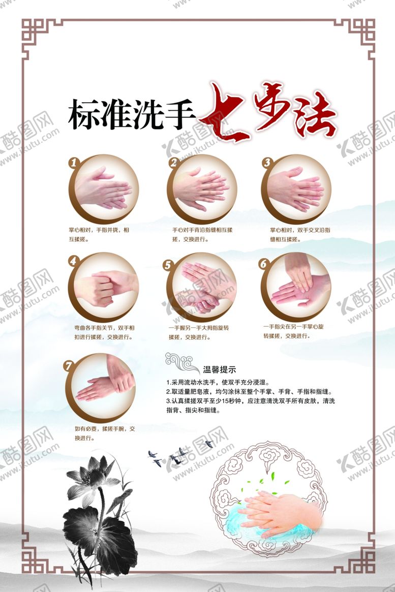 编号：76979405012328283134【酷图网】源文件下载-七步洗手法国风传统卫生社区海报