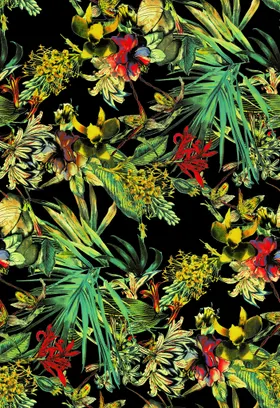 数码印花热带植物叶子大牌手绘