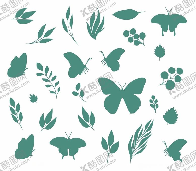 编号：16513304050803113934【酷图网】源文件下载-绿叶蝴蝶装饰图案元素