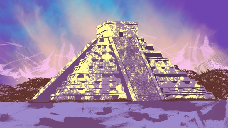 编号：27869810141709109002【酷图网】源文件下载-玛雅古迹水彩画插画