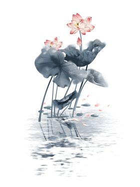荷花荷叶国风合成海报素材