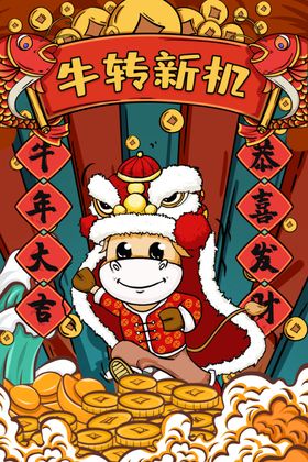 国潮插画2021牛年图片