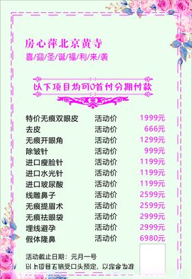 整形 美容 价目表