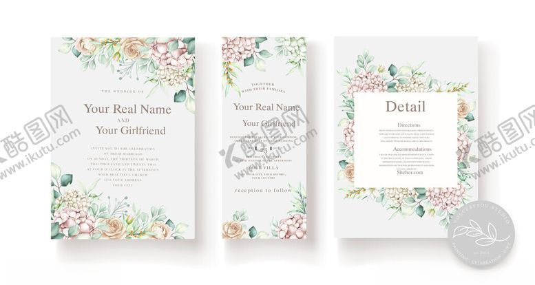 编号：19265010011059205415【酷图网】源文件下载-花卉婚礼请柬设计模板