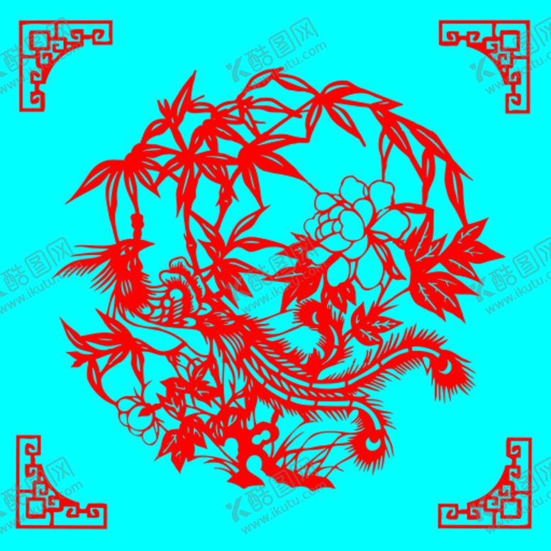 编号：47632009151424340218【酷图网】源文件下载-凤穿牡丹剪纸插画动物