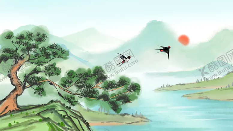编号：36305206300721407069【酷图网】源文件下载-山水间松鹤伴日景