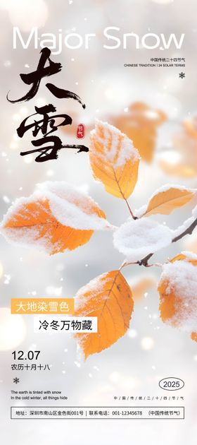 黄白色简约现代风大雪节气宣传海报